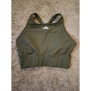 Adidas Women's Sports Bra Ribbed Olive Green Pullover Racerback Size Medium